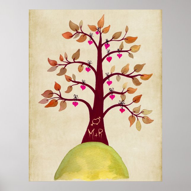 Fall Autumn Träd Bröllop Monogram Poster (Framsidan)