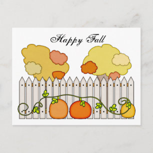 Fall Autumn Träd Pumpkin Picket Fence Vykort