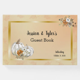 Fall Autumn White Pumpkin Rust Bröllop Gästböcker