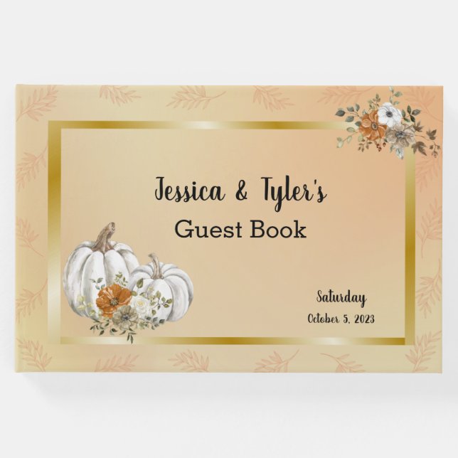Fall Autumn White Pumpkin Rust Bröllop Gästböcker (Framsida)