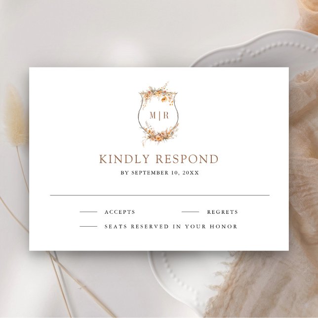 Fall Autumn Wildblommonogram Vapensköld Bröllop OSA Kort (Skapare uppladdad)