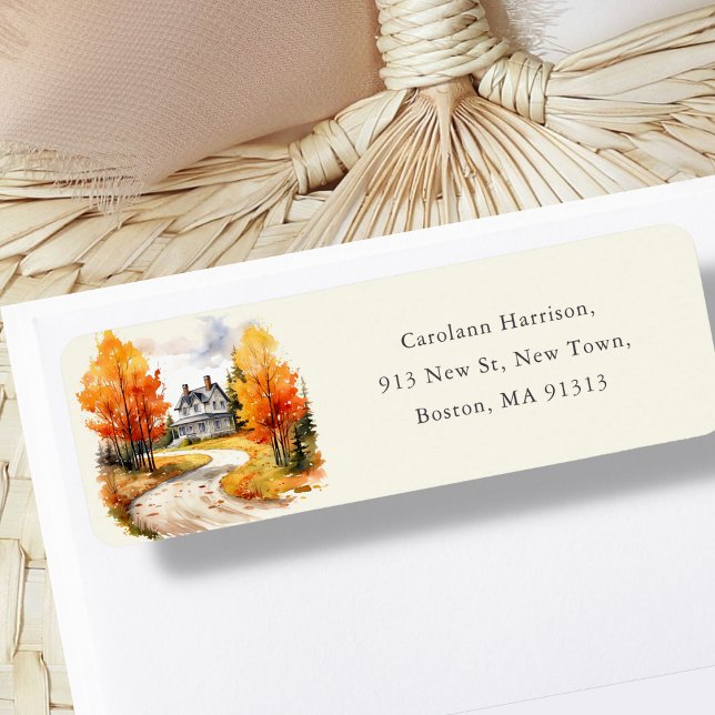 Fall Autumnal House | Nya Adressen Returadress Etikett (Skapare uppladdad)