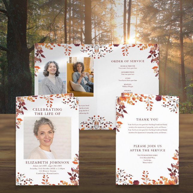 Fall av nominell minnesordning för tjänsten har ma program (Fall Funeral Memorial Order Of Service Folded Program)