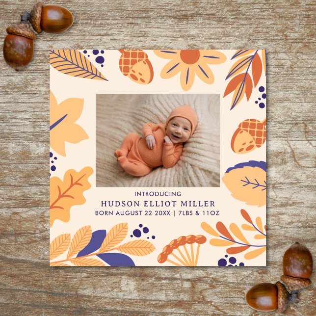 Fall av Rustic Boho Square Card för födelseort Inbjudningar (Fall birth announcement card)