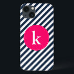 Fall av typen Navy Rand Mönster Monogram iPad Mini<br><div class="desc">Anpassade elektronik fodral med marint och vitt diagonalt rand. Andra färg finns tillgängliga.</div>
