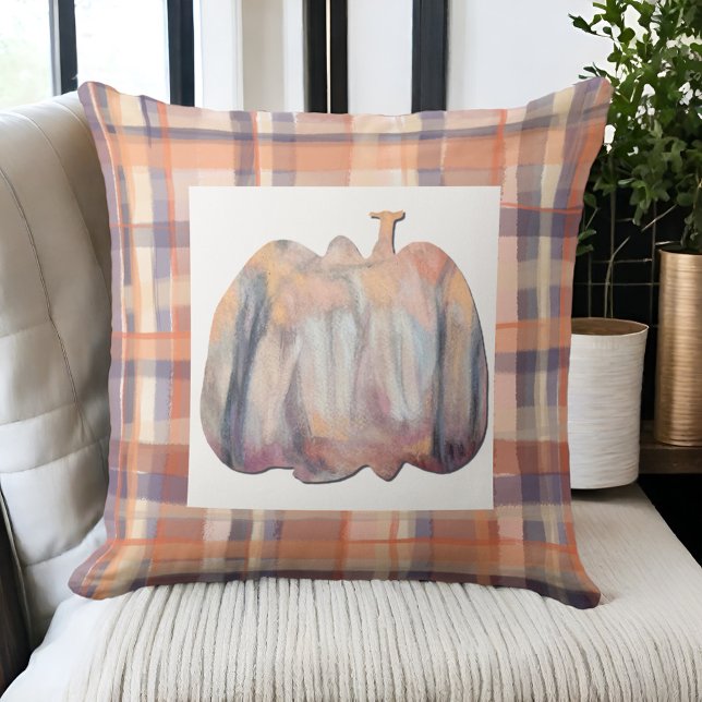 Fall av vattenfärgspumpa orange lila kräm kudde (Skapare uppladdad)
