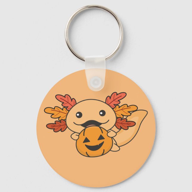 Fall Axolotl med Höst löv pumpnedgång Nyckelring (Framsida)