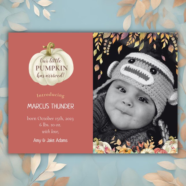 Fall Baby Birth Photo Announcement Meddelande (Skapare uppladdad)