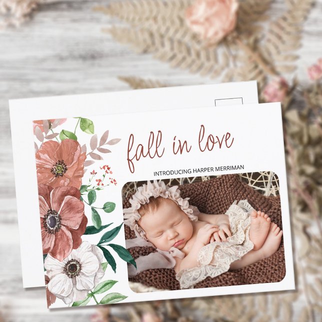 Fall Baby Photo Autumn Flowers Birth Meddelande Vykort (Skapare uppladdad)