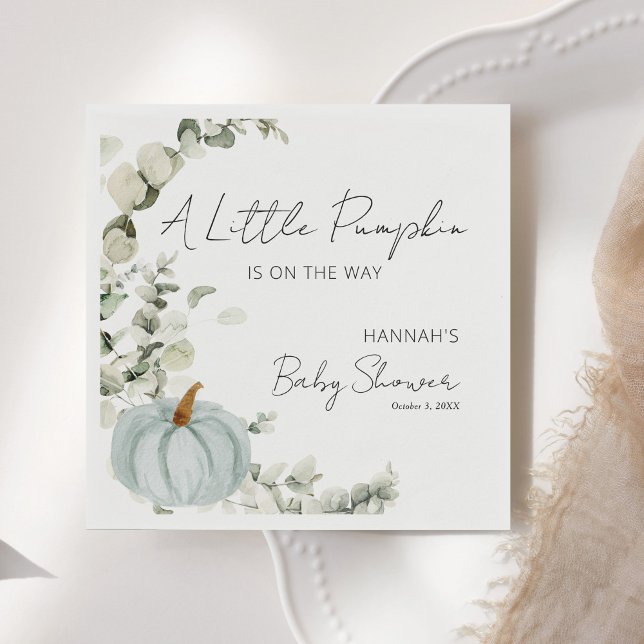 Fall Baby Shower A Little Pumpkin Blue Pappersservett (Skapare uppladdad)