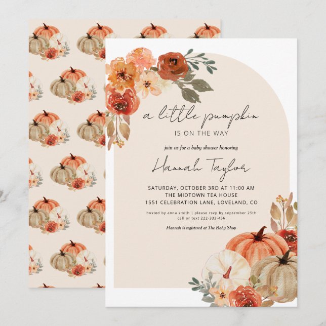 Fall Baby Shower A Little Pumpkin Inbjudningar (Fram/baksida)