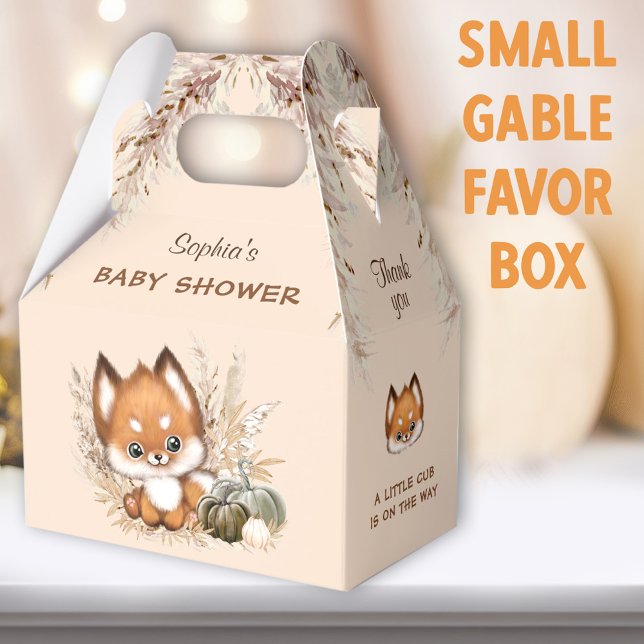 Fall Baby Shower Cute Fox Pampas Pumpkin-favoritru Presentaskar (Cute Fox Beige Small Gable Favor Boxes - You can choose from 3 sizes of these gable favor boxes)
