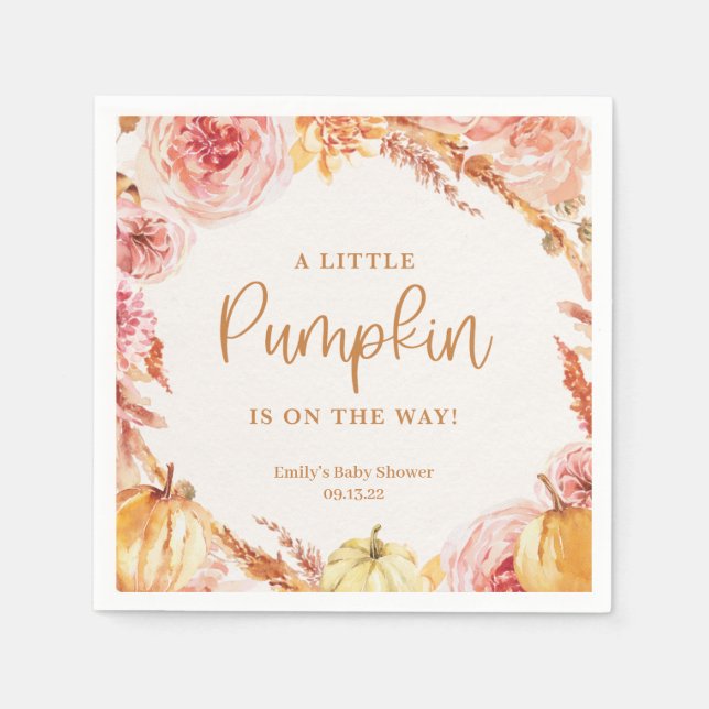 Fall Baby Shower En liten Pumpkin är på vägen Pappersservett (Framsidan)