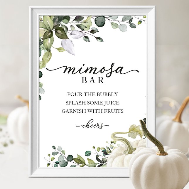 Fall Baby Shower Greenery Mimosa Pub-tecken Poster (Skapare uppladdad)