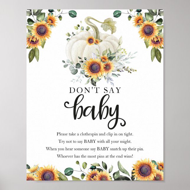 Fall Baby Shower Greenery Säg inte Baby-tecken Poster (Framsidan)