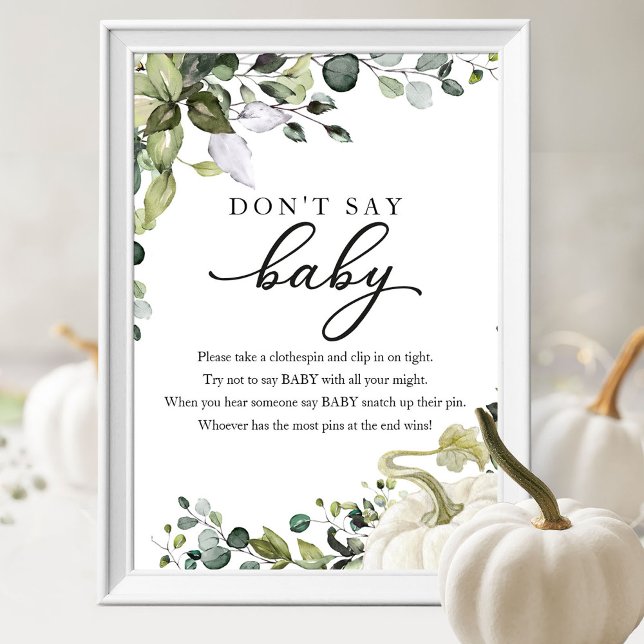 Fall Baby Shower Greenery Säg inte Baby-tecken Poster (Skapare uppladdad)