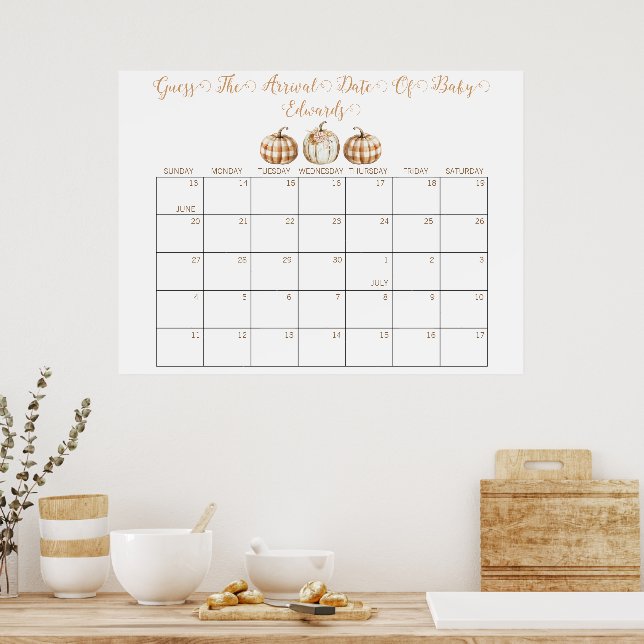 Fall Baby Shower Guess the Delivery Date Calendar Poster (Kök)