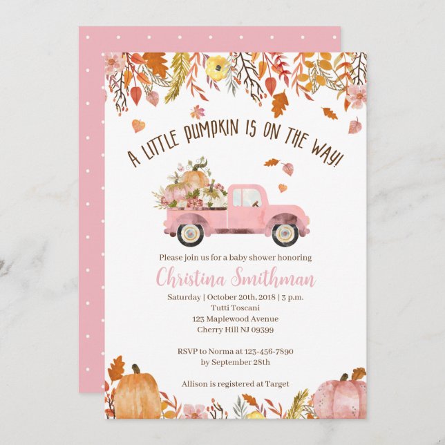 Fall Baby Shower-inbjudningar för en flicka Inbjudningar (Fram/baksida)