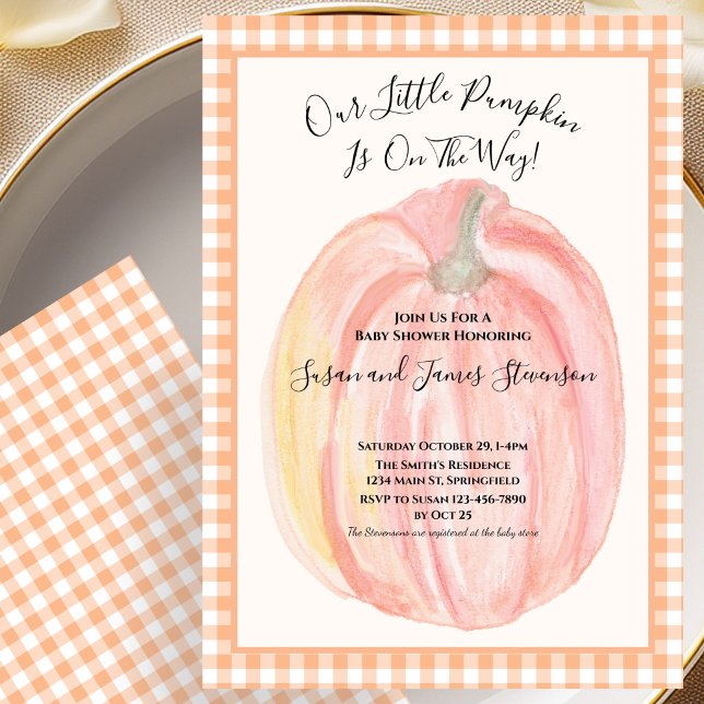Fall Baby Shower Invitation Little Pumpkin Gingham Inbjudningar (Skapare uppladdad)