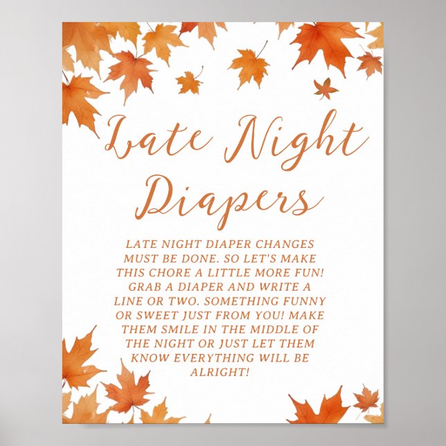 Fall Baby Shower Late Sate Natt Diaper Party Game Poster (Framsidan)