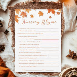 Fall Baby Shower Nursery Rhyme-spelkort Inbjudningar
