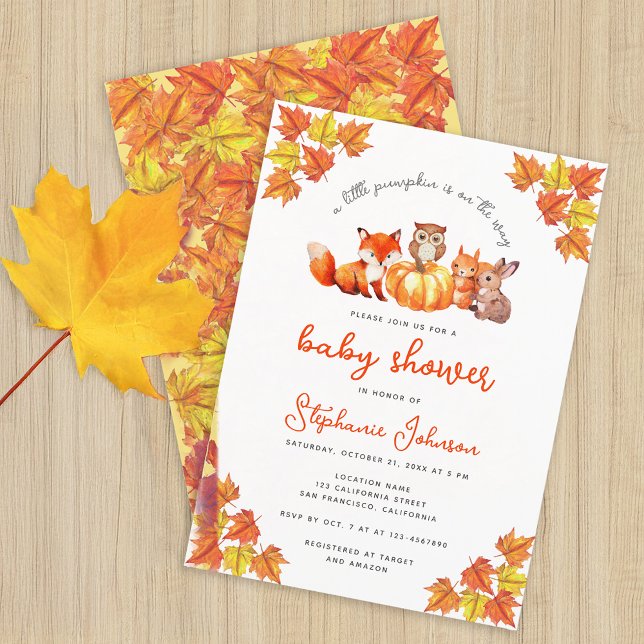 Fall Baby Shower Pumpkin Höst löv Animals Inbjudningar (Skapare uppladdad)