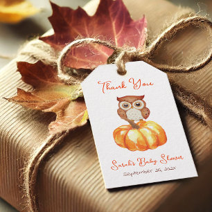 Fall Baby Shower Pumpkin och Uggla Autumn Tack Presentetikett