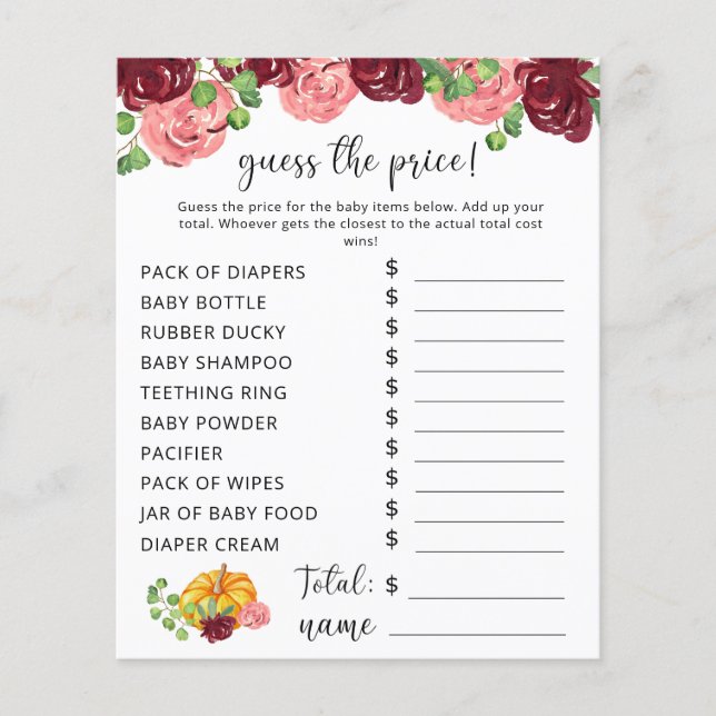 Fall Baby Shower | Pumpkin Pris gissel - spel (Framsida)