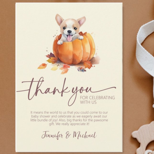Fall Baby Shower Pumpkin - stort tack, ditt kort (Cute Fall Baby Shower Little Pumpkin Puppy Flat Thank You Card)
