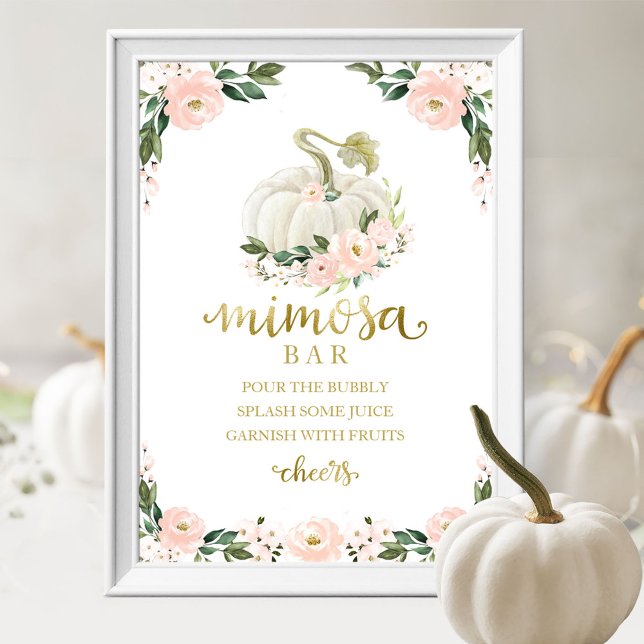 Fall Baby Shower Rosa Guld Mimosa Pub-tecken Poster (Skapare uppladdad)