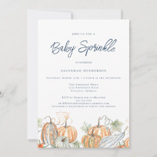 Fall Baby Shower Sprinkle Pumpkin Blue Inbjudningar