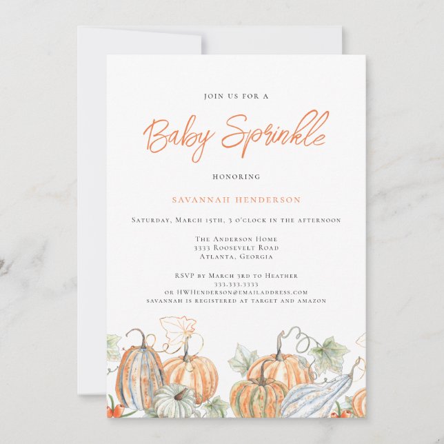 Fall Baby Shower Sprinkle Pumpkin Inbjudningar (Framsida)
