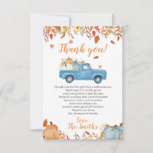 Fall Baby Shower Tack för ett Lastbil-barn. Kort