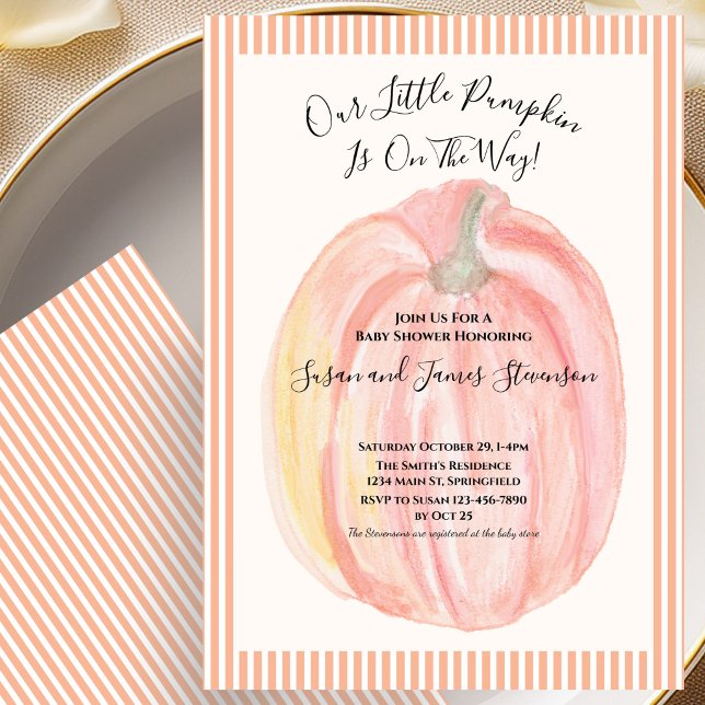 Fall Babyshower-inbjudan Little Pumpkin-ränder Inbjudningar (Skapare uppladdad)