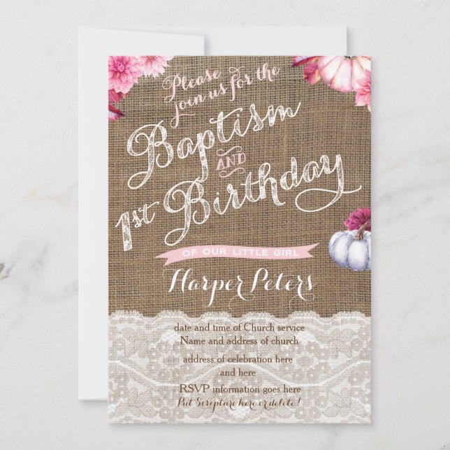 Fall Baptism 1:a födelsedag Firande för flicka Inbjudningar (Framsida)