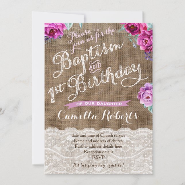 Fall Baptism 1:a födelsedag Party Firande Inbjudningar (Framsida)