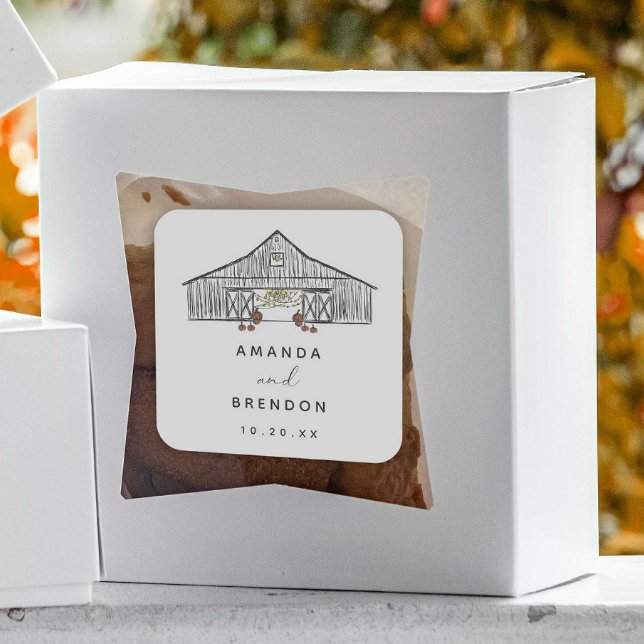 Fall Barn Pumpkins Bröllop Fyrkantigt Klistermärke (Skapare uppladdad)