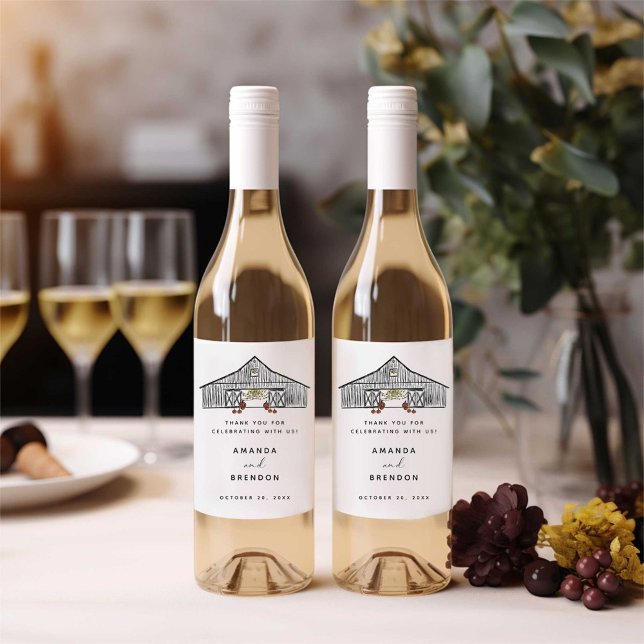Fall Barn Pumpkins Bröllop Vin Vinflaska Etikett (Skapare uppladdad)