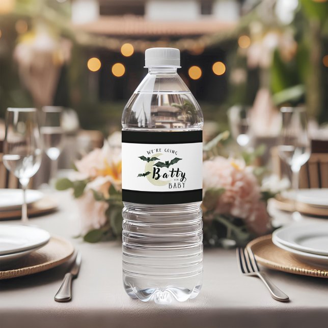 Fall Batty for Baby Black Fladdermus Baby Shower Vattenflaska Etikett (Skapare uppladdad)