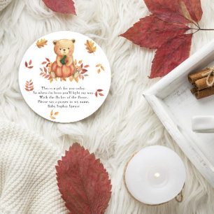 Fall Bear Baby dusch - Prayer Candle-etikett Runt Klistermärke