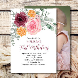 Fall Birthday Girl Burgundy Rosa Blommigt Inbjudningar
