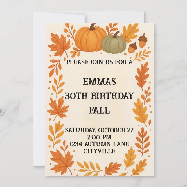Fall Birthday Inbjudningar (Framsida)
