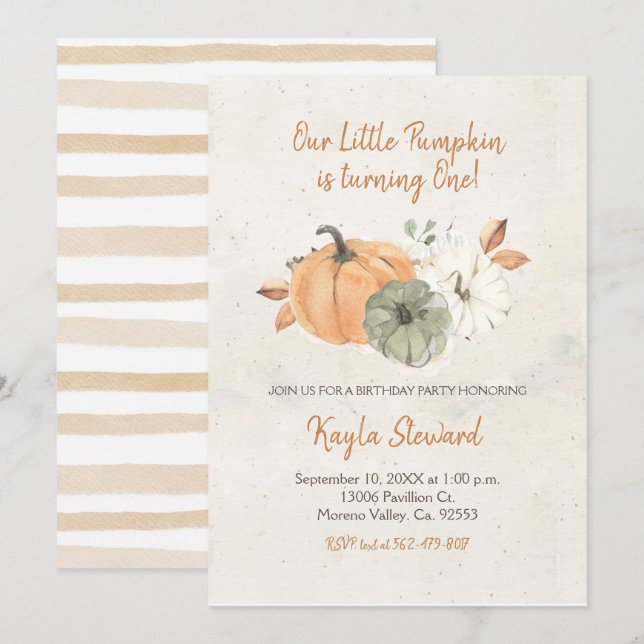 Fall Birthday Little Pumpkin är en Inbjudningar (Fram/baksida)