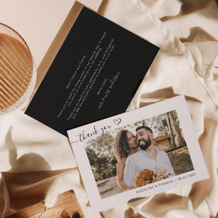 Fall Black Boho Simple Photo Heart Script Bröllop Tack Kort