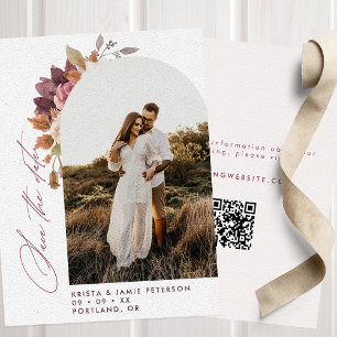Fall Blommigt Arch Photo QR-kod Bröllop Spara Datumet