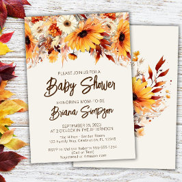Fall Blommigt Beige Baby Shower Inbjudningar