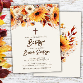 Fall Blommigt Beige Baptism Inbjudningar