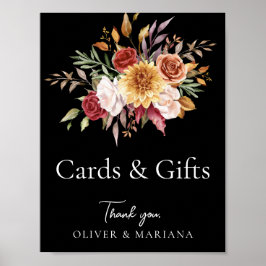 Fall Blommigt Black Bröllopskort & Gifts-tecken Poster