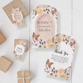 Fall Blommigt BOHO Autumn Butterfly Baby Shower Presentetikett