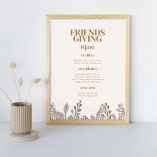 Fall Blommigt Boho Friendsgiving Menu Poster